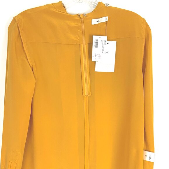 New A.L.C. Sophie 100% Silk Draped Tied Neck Yellow Blouse Sz 0 - 4 - Picture 11 of 16